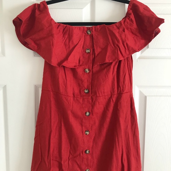 New Red Button Down Spanish Style Midi Dress M - Picture 4 of 7